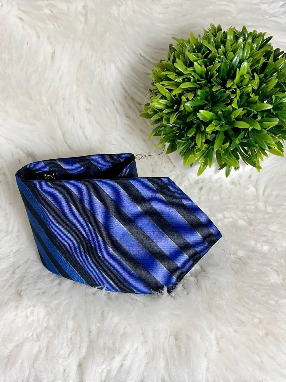 Salvatore Ferragamo Blue and Black Diagonal Stripe Tie 100% silk